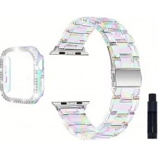 Transparentes glitzerndes Armband mit Strass-Steinen - Weiss - Apple Watch 10 (42 mm)