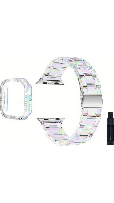 Bracelet transparent scintillant avec coque strass - Blanc - Apple Watch 10 (42 mm)