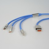 Câble 3 en 1 USB-A bleu Lightning / USB-C / Micro USB (1 m) en silicone résistant et léger - Bleu