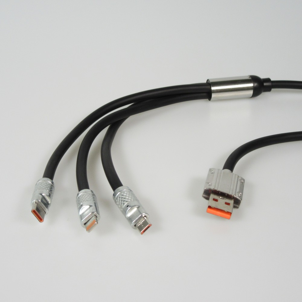 Câble 3 en 1 USB-A noir Lightning / USB-C / Micro USB (1 m) en silicone résistant et léger - Noir