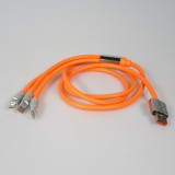 Câble 3 en 1 USB-A orange Lightning / USB-C / Micro USB (1 m) en silicone résistant et léger - Orange