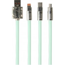 3-in-1 USB-A Kabel grün Lightning / USB-C / Micro USB (1 m) leicht und strapazierfähig aus Silikon - Mintgrün