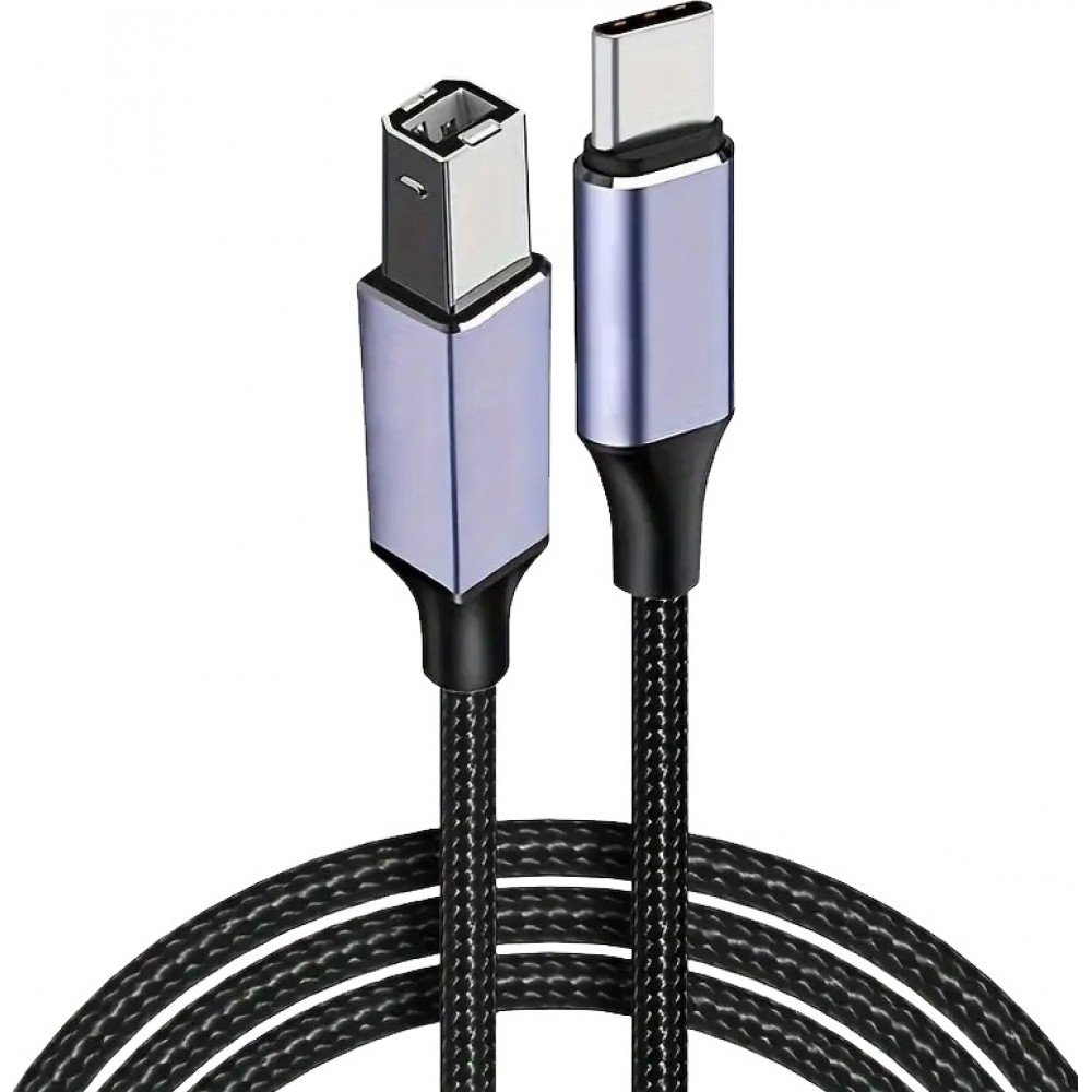 USB-B zu USB-C Adapterkabel leicht und flexibel kompatibel mit verschiedenen Geräten Nylon (2 m) - Schwarz
