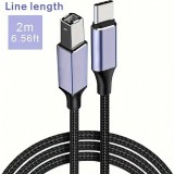 USB-B zu USB-C Adapterkabel leicht und flexibel kompatibel mit verschiedenen Geräten Nylon (2 m) - Schwarz