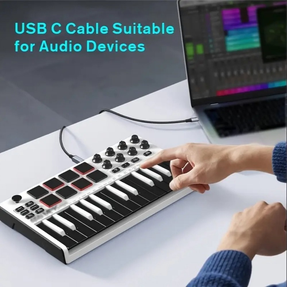 USB-B zu USB-C Adapterkabel leicht und flexibel kompatibel mit verschiedenen Geräten Nylon (2 m) - Schwarz