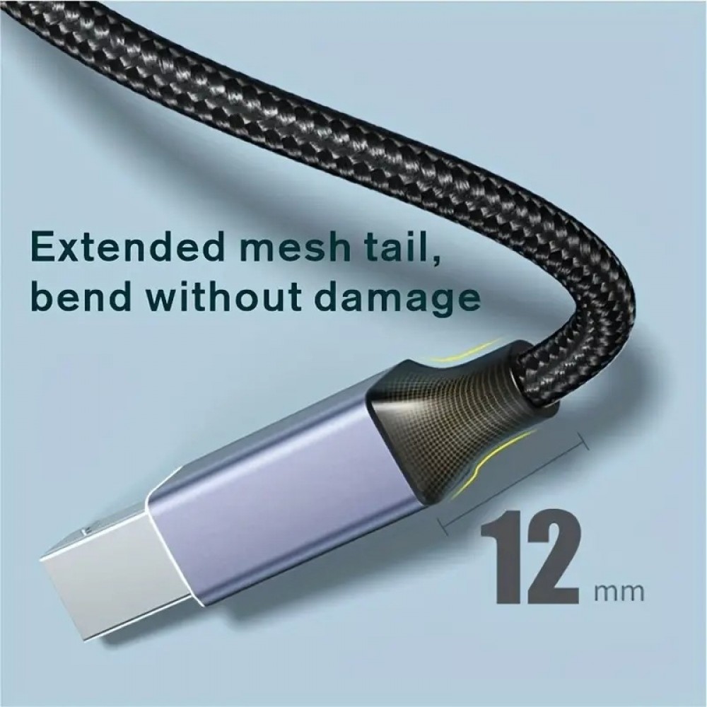 USB-B zu USB-C Adapterkabel leicht und flexibel kompatibel mit verschiedenen Geräten Nylon (2 m) - Schwarz