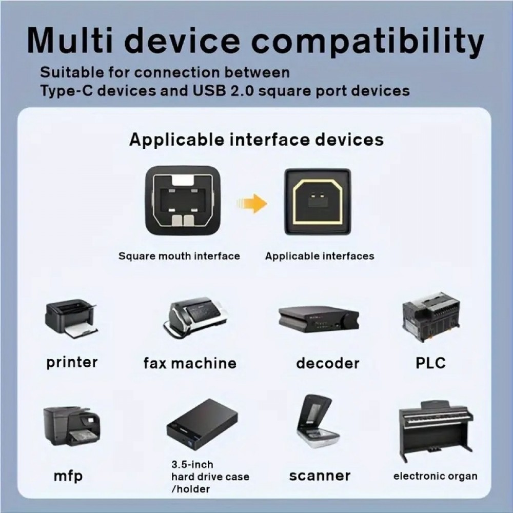 USB-B zu USB-C Adapterkabel leicht und flexibel kompatibel mit verschiedenen Geräten Nylon (2 m) - Schwarz