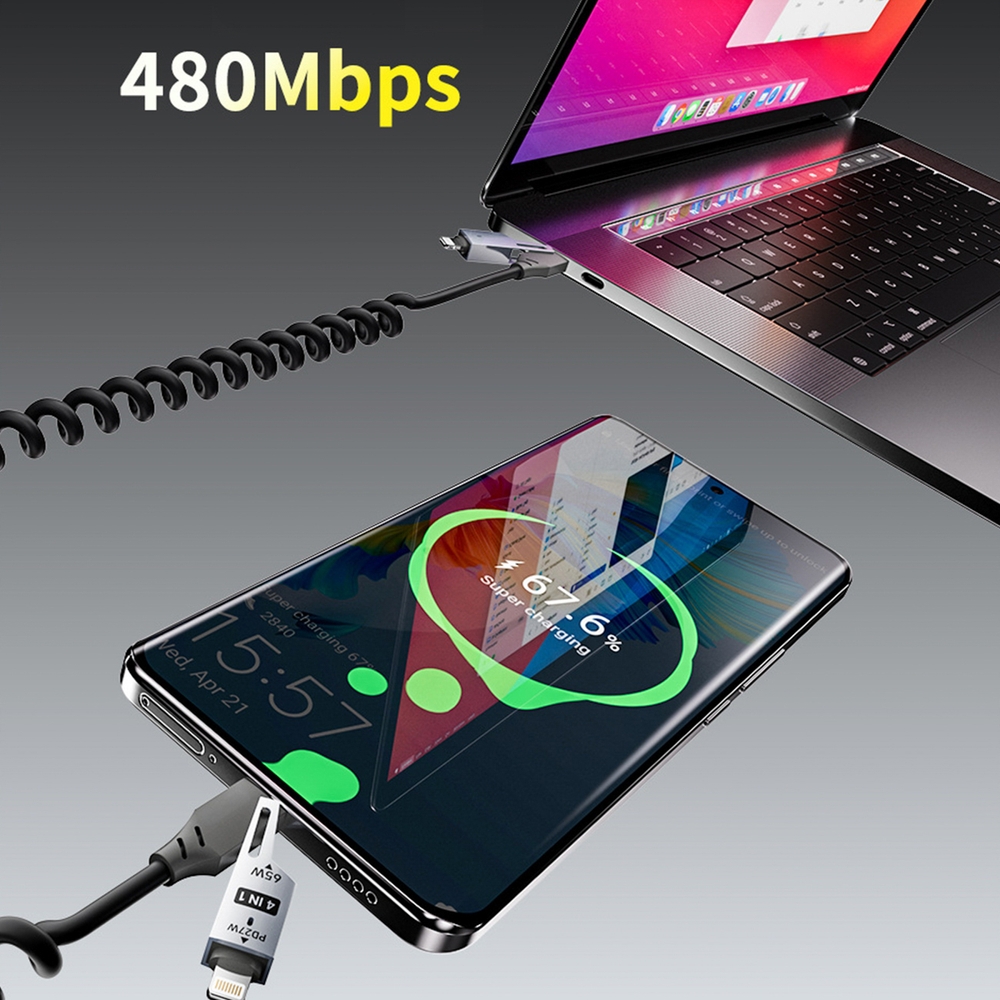 Dudao L20 Pro 4-in-1 Kabel USB-A / USB-C - Lightning / USB-C 65W f&uuml;r Laden und Daten&uuml;bertragung - Schwarz