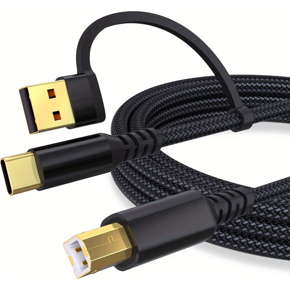 Druckerkabel  2-in-1 USB-A/C zu USB-B f&uuml;r HP / Canon / Epson / Brother - Schwarz