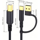 Druckerkabel  2-in-1 USB-A/C zu USB-B f&uuml;r HP / Canon / Epson / Brother - Schwarz