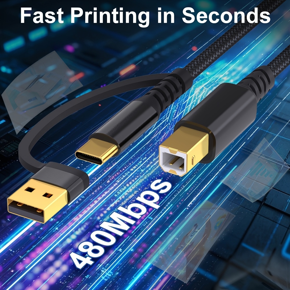 Druckerkabel  2-in-1 USB-A/C zu USB-B f&uuml;r HP / Canon / Epson / Brother - Schwarz