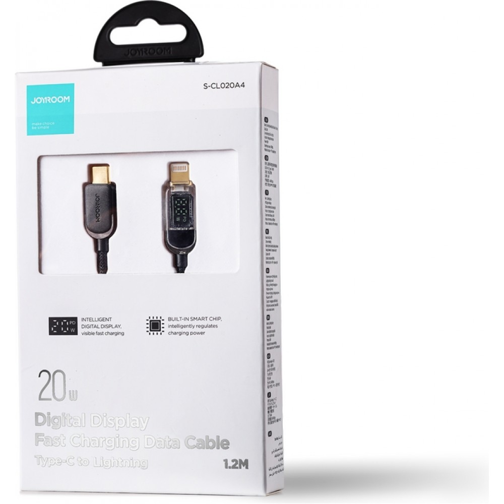 C&acirc;ble Joyroom A4 USB-C / Lightning 20W avec &eacute;cran affichage (1.2m) - Noir