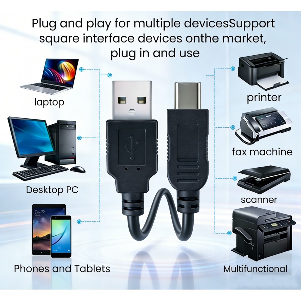Câble pour imprimante et périphériques USB-B vers USB-A câble de données d'impression (3m) - Noir