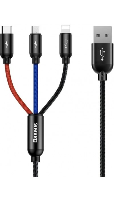 Baseus USB 3 in 1 Kabel Micro USB / Lightning / USB-C 3.5A (1,2 m) Lade- und Datenkabel - Schwarz