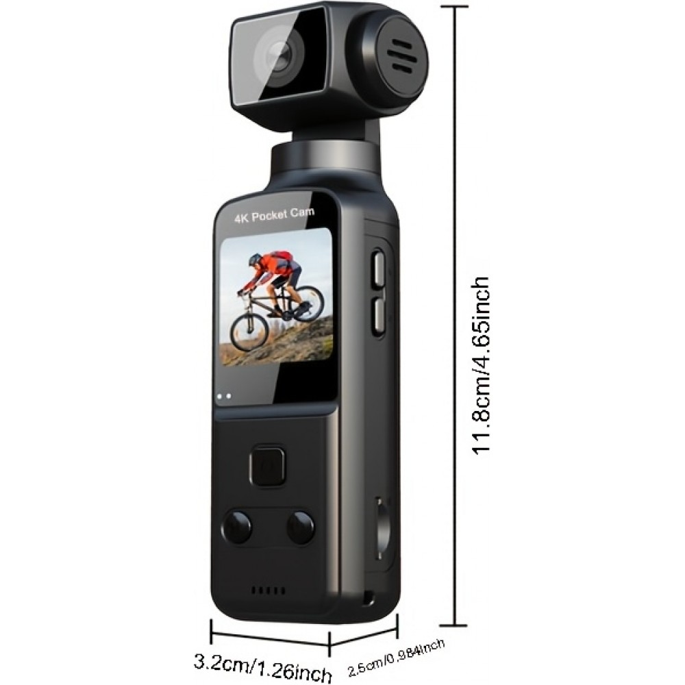 4K Tragbare Actionkamera mit 270&deg; Rotationsobjektiv, Leicht, Wiederaufladbar f&uuml;r Vlogging und Reisen - Schwarz