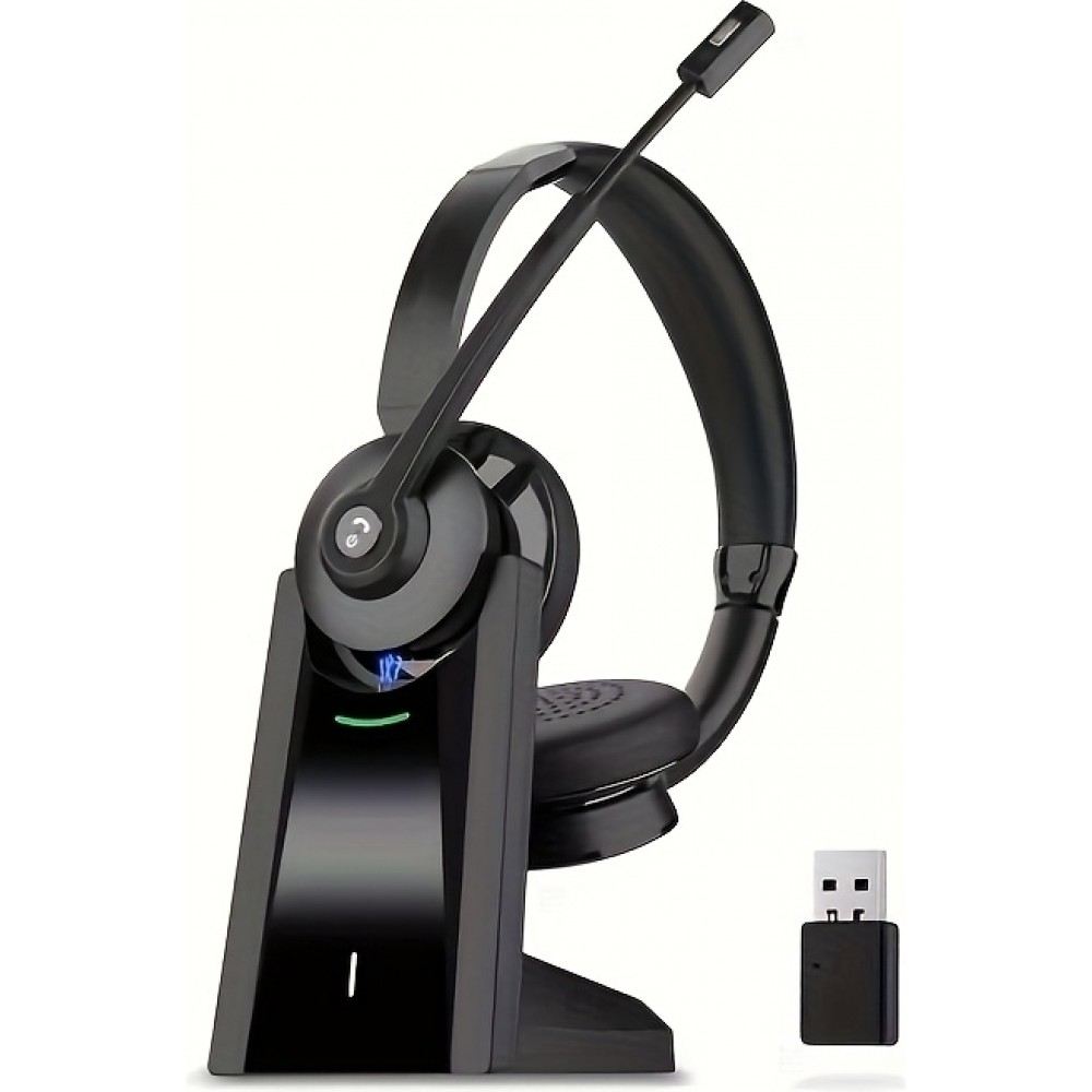 Vonztek Kabelloser Noise-Cancelling Kopfhörer mit Mikrofon und Ladestation für Homeoffice und Videokonferenzen - Schwarz