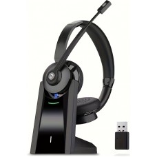 Vonztek Kabelloser Noise-Cancelling Kopfhörer mit Mikrofon und Ladestation für Homeoffice und Videokonferenzen - Schwarz