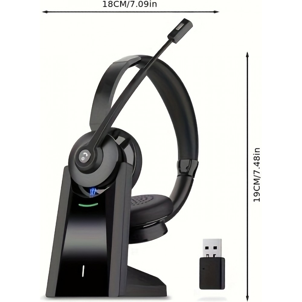 Vonztek Kabelloser Noise-Cancelling Kopfhörer mit Mikrofon und Ladestation für Homeoffice und Videokonferenzen - Schwarz