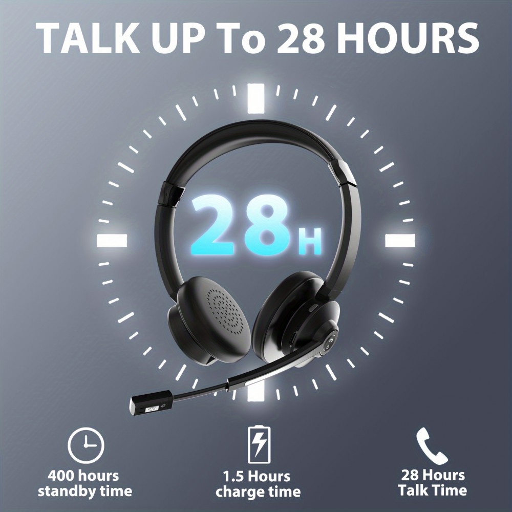 Vonztek Kabelloser Noise-Cancelling Kopfhörer mit Mikrofon und Ladestation für Homeoffice und Videokonferenzen - Schwarz