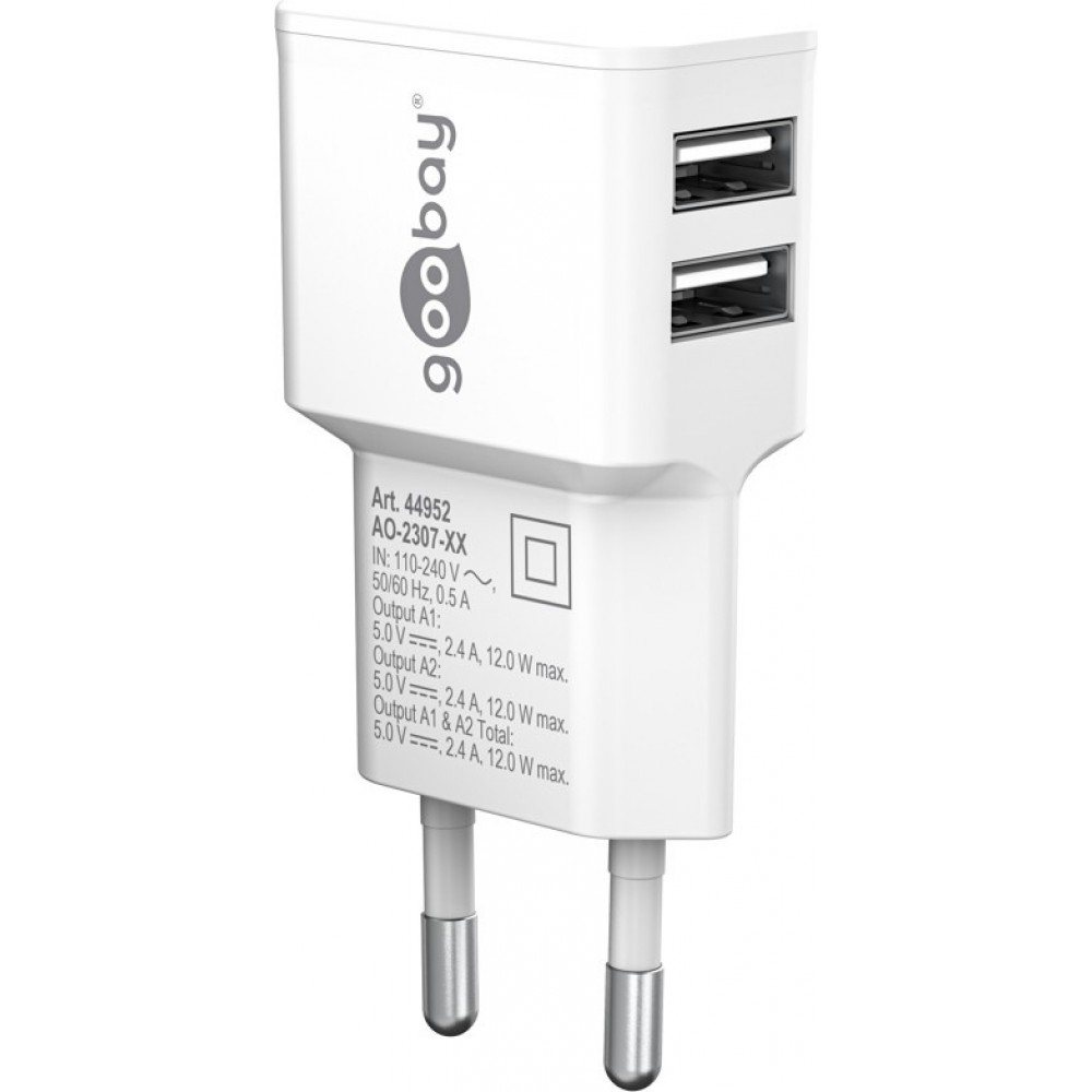 Goobay Doppel USB-A Ladeger&auml;t 12W Kompaktes USB-Wandladeger&auml;t - Weiss