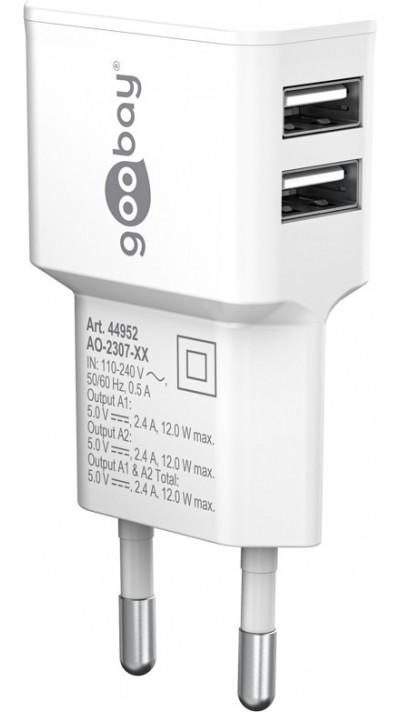 Goobay Doppel USB-A Ladeger&auml;t 12W Kompaktes USB-Wandladeger&auml;t - Weiss