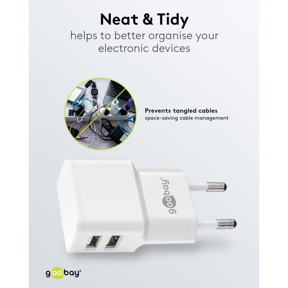 Goobay Doppel USB-A Ladeger&auml;t 12W Kompaktes USB-Wandladeger&auml;t - Weiss