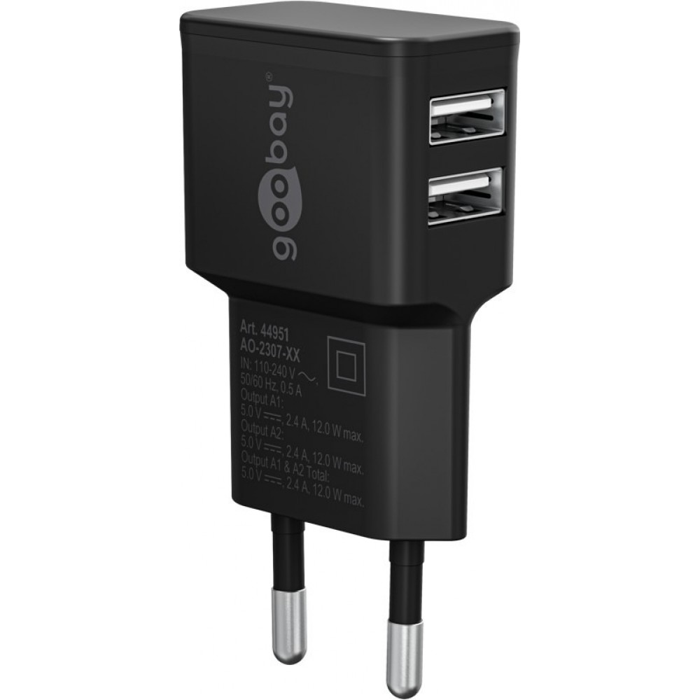 Goobay Doppel USB-A Ladeger&auml;t 12W Kompaktes USB-Wandladeger&auml;t - Schwarz