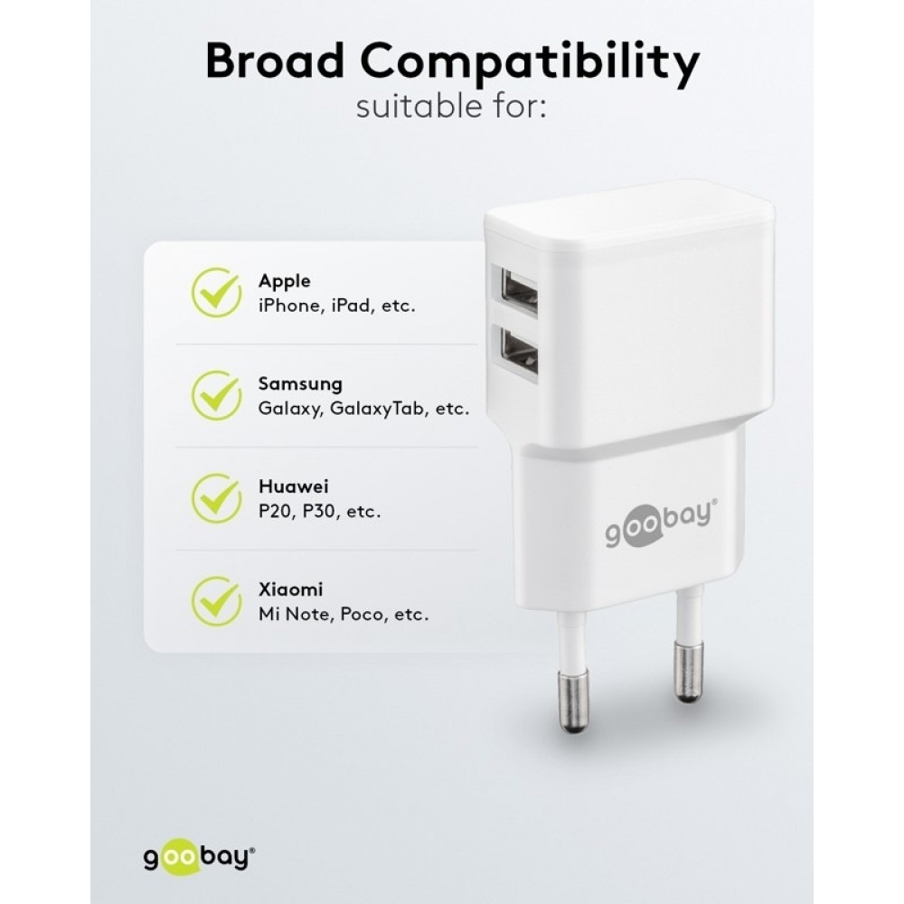 Goobay Doppel USB-A Ladeger&auml;t 12W Kompaktes USB-Wandladeger&auml;t - Schwarz