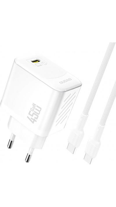 Chargeur mural GaN Dudao A28C 45W avec câble USB-C design antiglisse - Blanc
