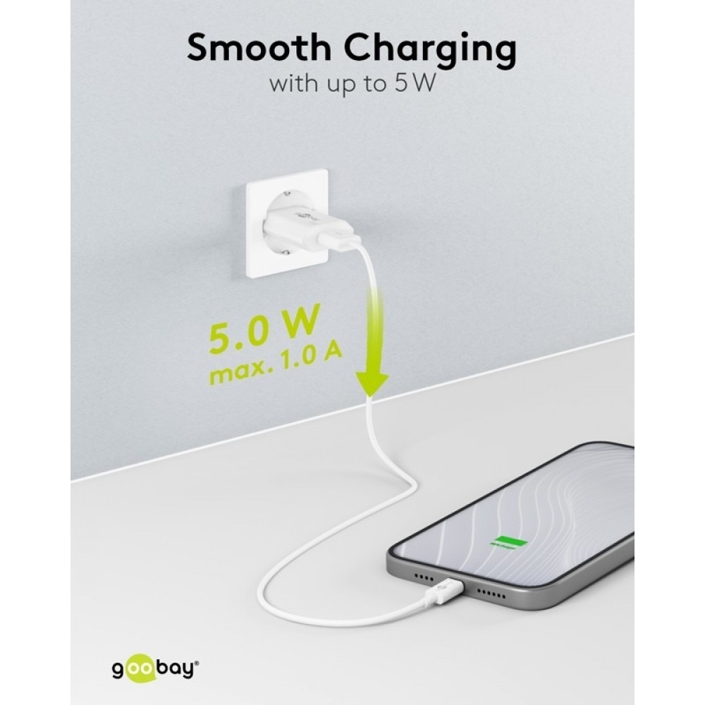 Goobay USB-A Ladeger&auml;t 5W Kompaktes Wandladeger&auml;t USB - Weiss