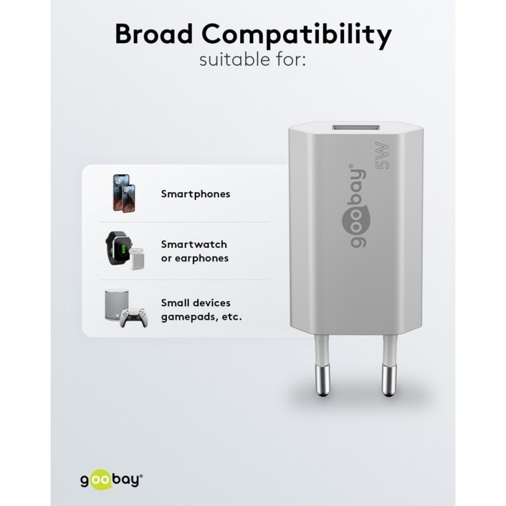Goobay USB-A Ladeger&auml;t 5W Kompaktes Wandladeger&auml;t USB - Weiss