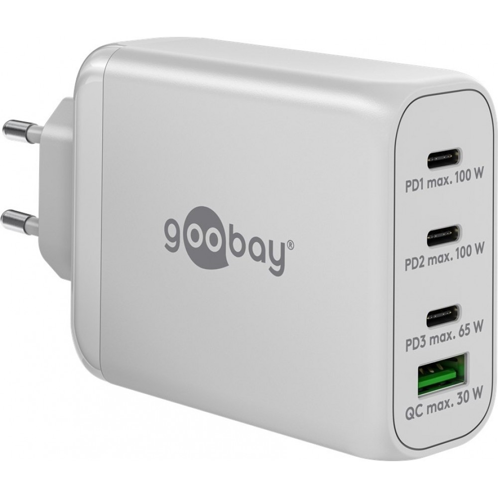 Goobay 100W GaN Multiport Schnellladeger&auml;t mit USB-C Power Delivery & USB-A - Weiss