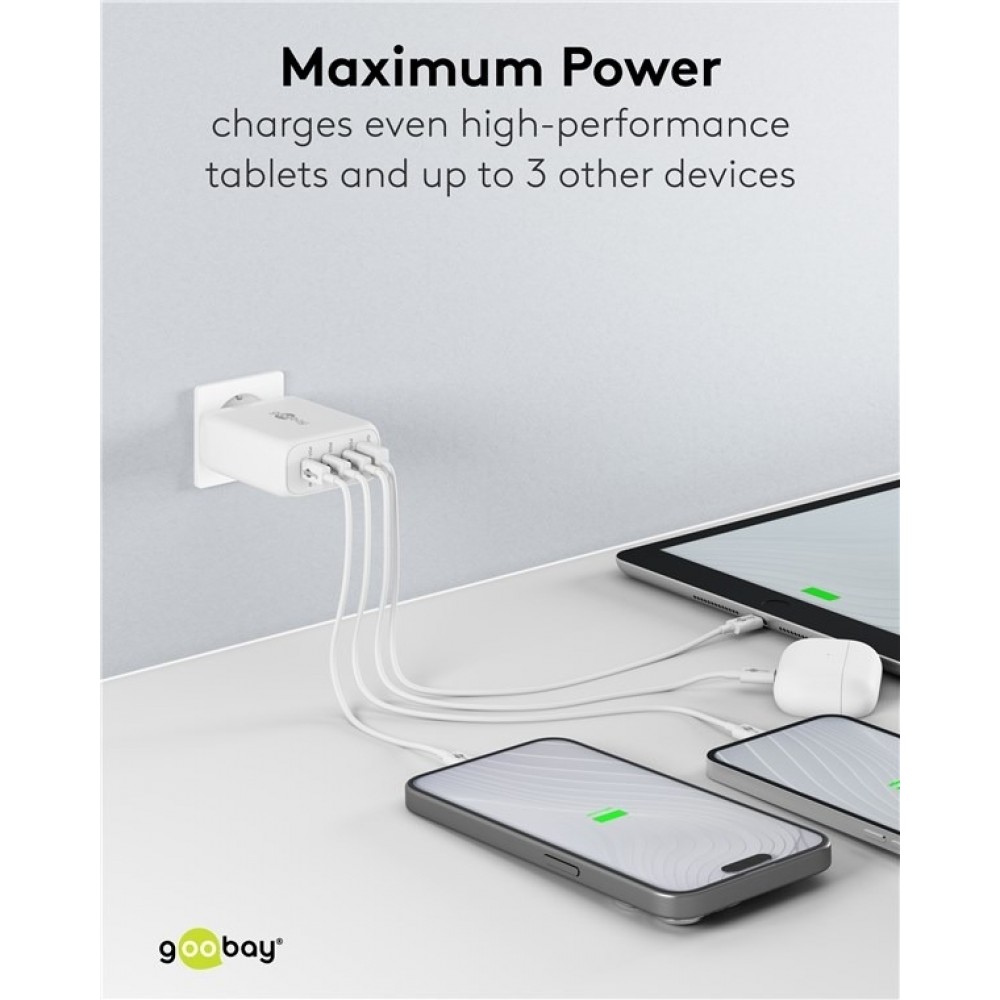Goobay 100W GaN Multiport Schnellladeger&auml;t mit USB-C Power Delivery & USB-A - Weiss