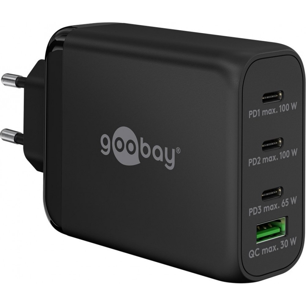 Goobay 100W GaN Multiport Schnellladeger&auml;t mit USB-C Power Delivery & USB-A - Schwarz