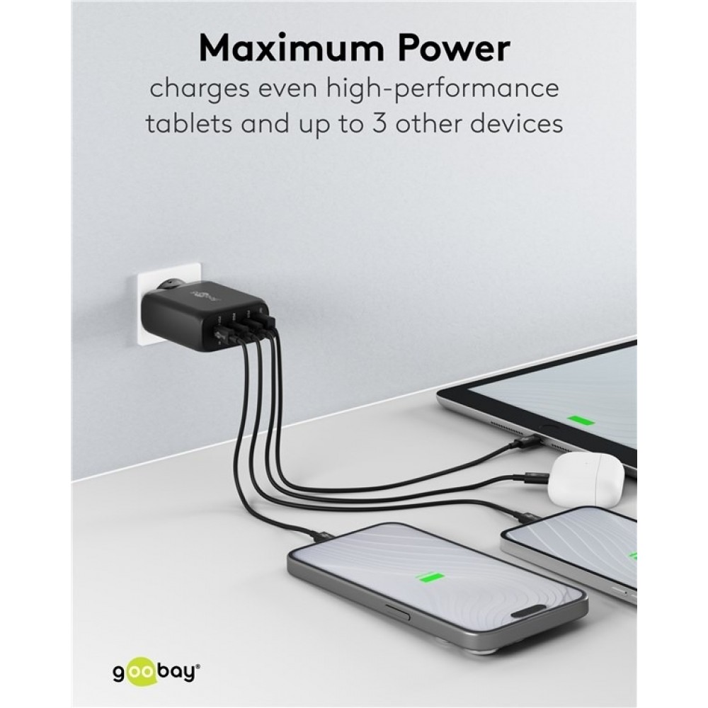 Goobay 100W GaN Multiport Schnellladeger&auml;t mit USB-C Power Delivery & USB-A - Schwarz