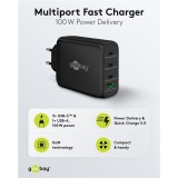 Goobay 100W GaN Multiport Schnellladeger&auml;t mit USB-C Power Delivery & USB-A - Schwarz
