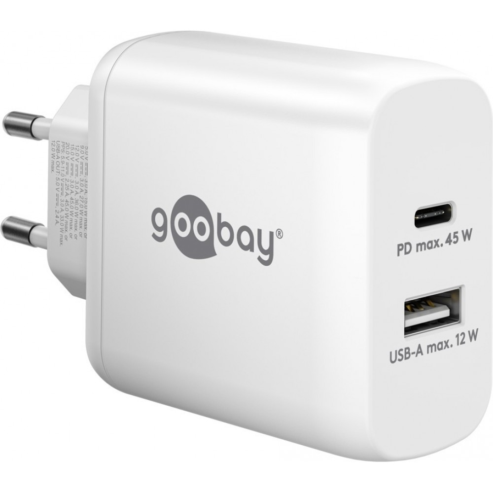 Goobay 45W GaN Schnellladeger&auml;t mit USB-C Power Delivery & USB-A - Weiss