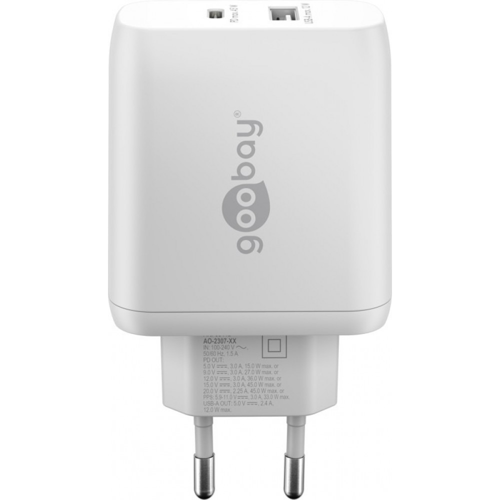 Goobay 45W GaN Schnellladeger&auml;t mit USB-C Power Delivery & USB-A - Weiss