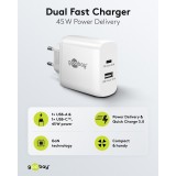 Goobay 45W GaN Schnellladeger&auml;t mit USB-C Power Delivery & USB-A - Weiss