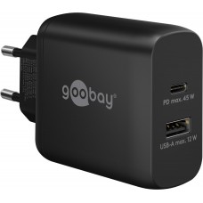 Goobay 45W GaN Schnellladeger&auml;t mit USB-C Power Delivery & USB-A - Schwarz