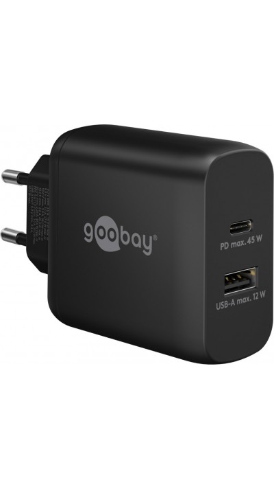 Goobay 45W GaN Schnellladeger&auml;t mit USB-C Power Delivery & USB-A - Schwarz