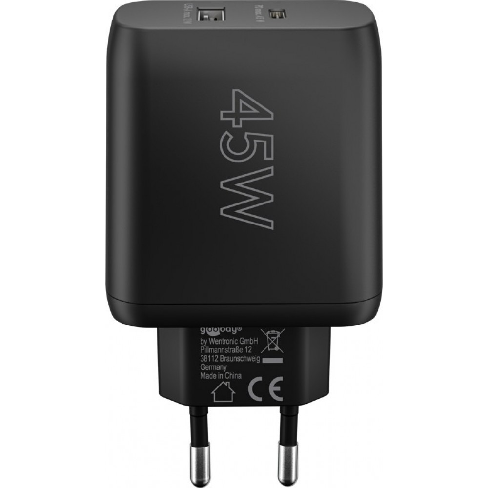 Goobay 45W GaN Schnellladeger&auml;t mit USB-C Power Delivery & USB-A - Schwarz