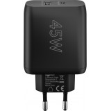 Goobay 45W GaN Schnellladeger&auml;t mit USB-C Power Delivery & USB-A - Schwarz