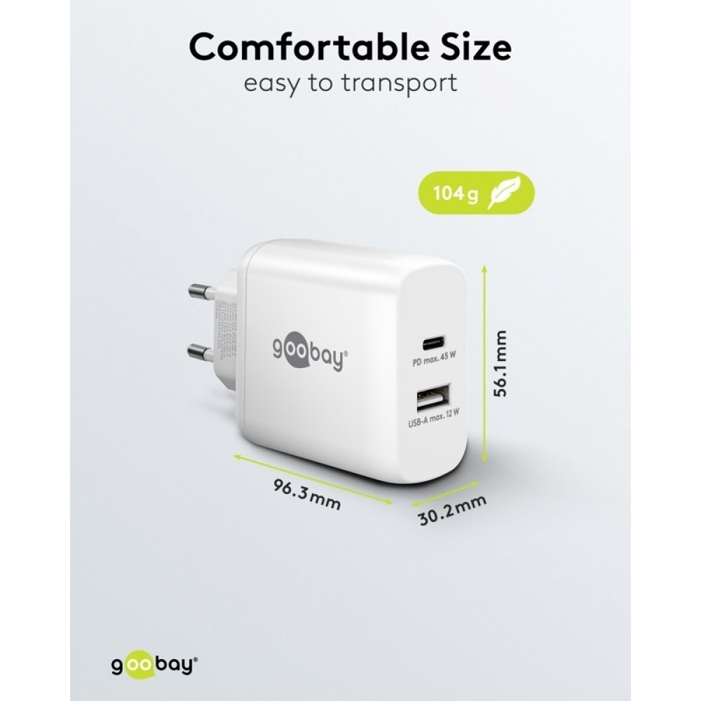Goobay 45W GaN Schnellladeger&auml;t mit USB-C Power Delivery & USB-A - Schwarz