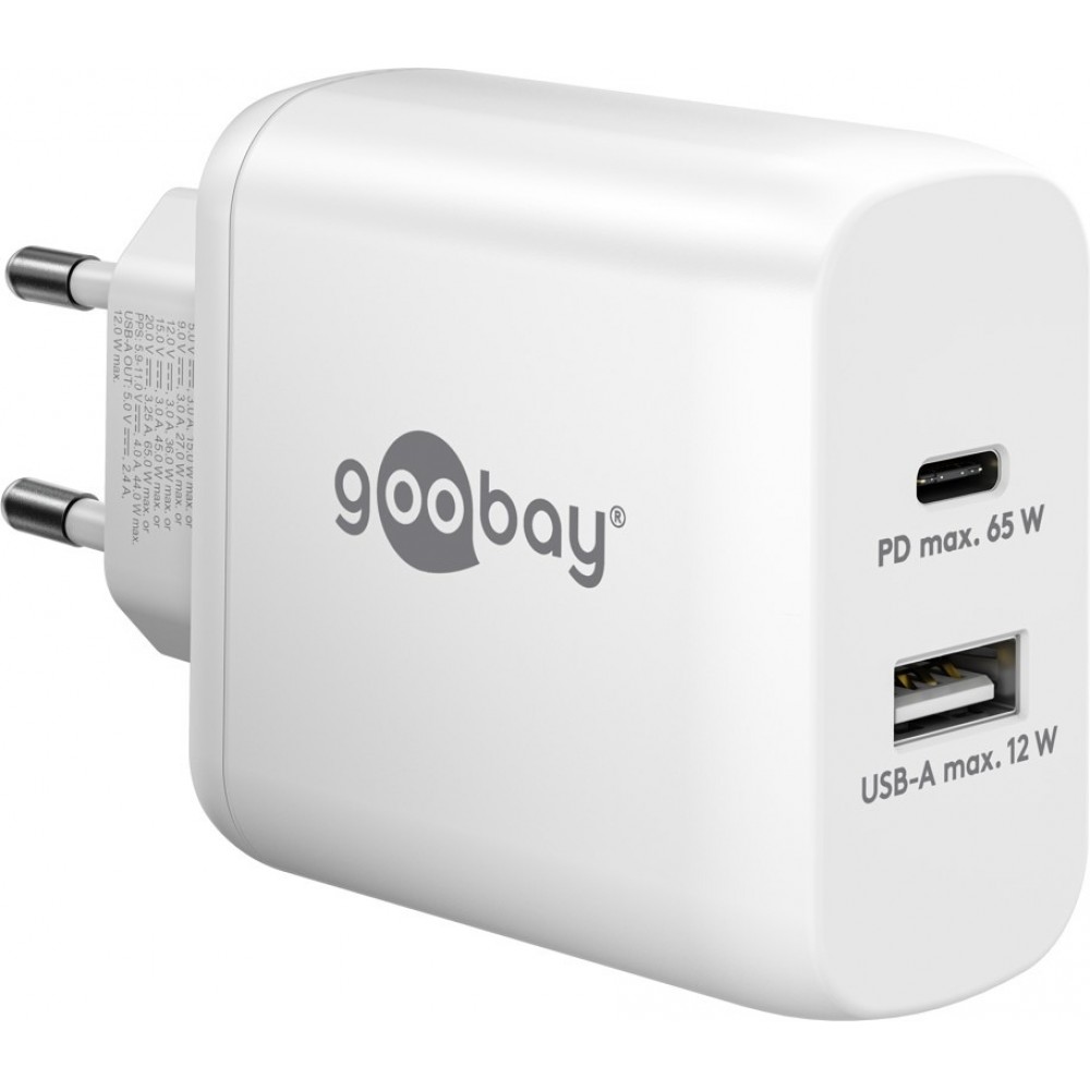 Goobay 65W GaN Schnellladeger&auml;t mit USB-C Power Delivery & USB-A - Weiss