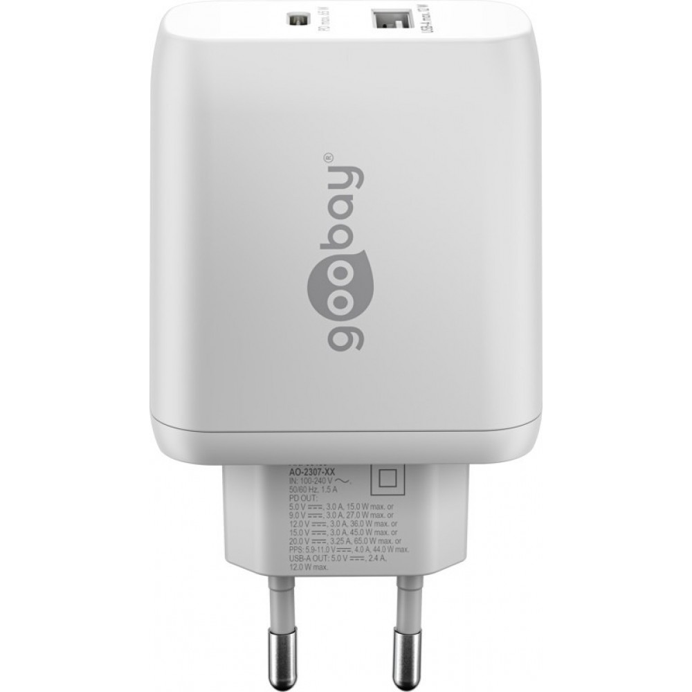Goobay 65W GaN Schnellladeger&auml;t mit USB-C Power Delivery & USB-A - Weiss