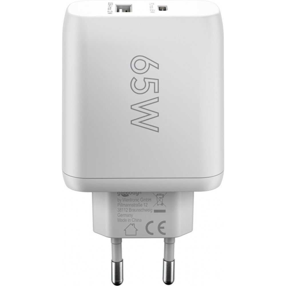 Goobay 65W GaN Schnellladeger&auml;t mit USB-C Power Delivery & USB-A - Weiss
