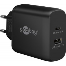 Goobay 65W GaN Schnellladeger&auml;t mit USB-C Power Delivery & USB-A - Schwarz