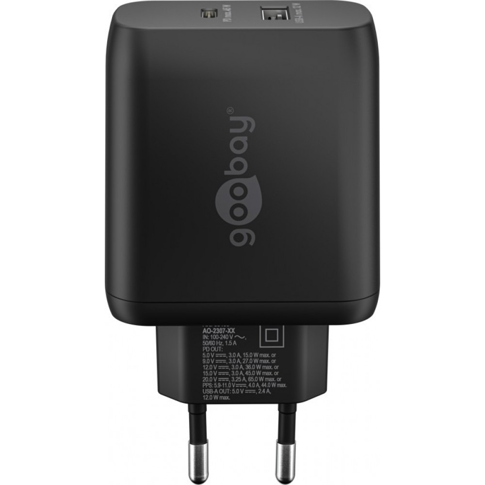 Goobay 65W GaN Schnellladeger&auml;t mit USB-C Power Delivery & USB-A - Schwarz