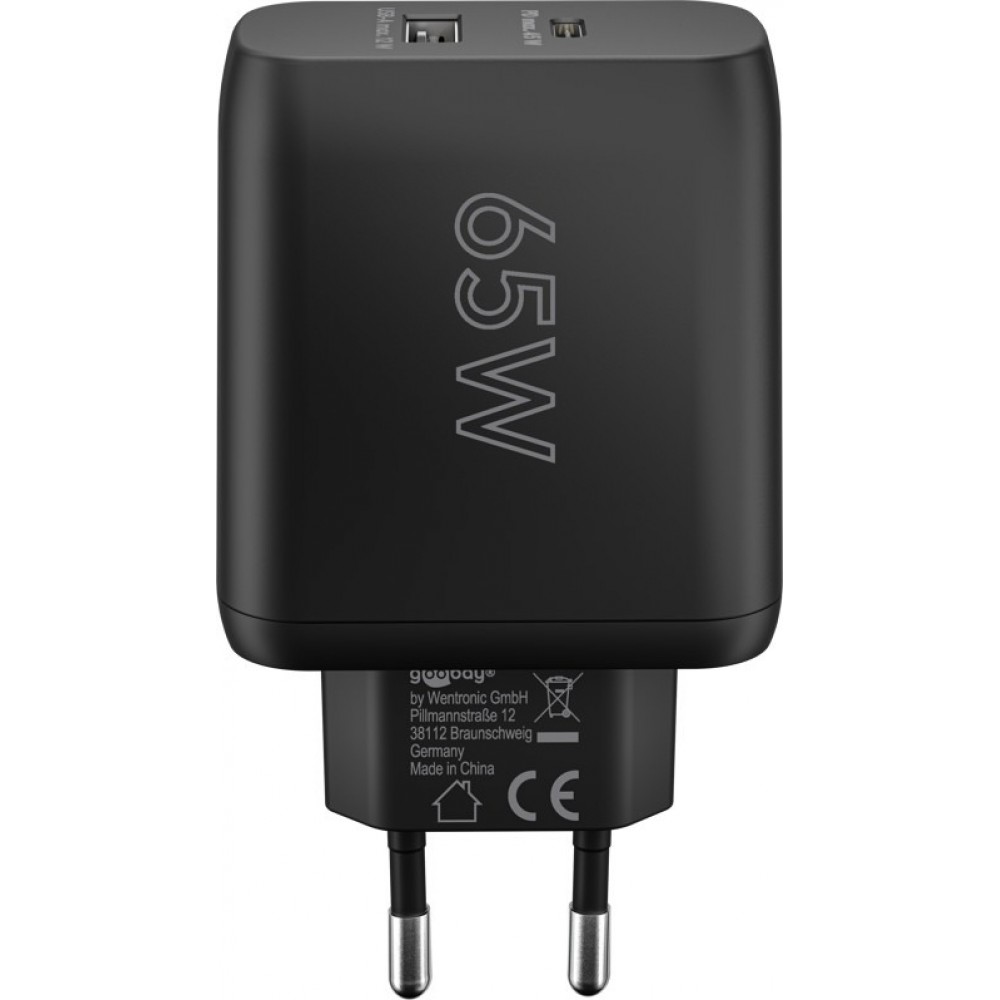 Goobay 65W GaN Schnellladeger&auml;t mit USB-C Power Delivery & USB-A - Schwarz